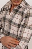 Krem Yeşil Desenli Slimfit Oduncu Erkek Gömlek