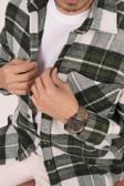 Yeşil Beyaz Geçişli Oversize Oduncu Erkek Gömlek