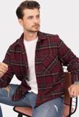 Bordo Sarı Çizgili Oversize Oduncu Erkek Gömlek