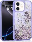 iPhone 12 - 12 Pro Kılıf Sıvılı Simli Kelebek Baskılı Şeffaf Arka Yüzey Glis Silikon Kılıf