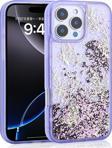 iPhone 14 Pro Max Kılıf Sıvılı Simli Kelebek Baskılı Şeffaf Arka Yüzey Glis Silikon Kılıf