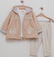 Bombili Kız Bebek 3'lü Kapüşonlu Takım 6-18 Ay Bej