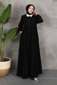 Pink Fly Büyük Beden Rabia Krep Kumaş Tesettür Giyim Kadın Büzgülü Ferace Siyah