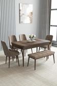 Loft Barok Desen 80x132 Açılabilir Mdf Masa Yemek Odası Takımı, Mutfak Takımı 4 Sandalye, 1 Bench