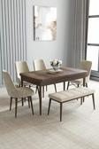 Loft Barok Desen 80x132 Açılabilir Mdf Masa Yemek Odası Takımı, Mutfak Takımı 4 Sandalye, 1 Bench