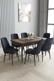 Loft Barok Desen 80x132 Açılabilir Mdf Masa Yemek Odası Takımı, Mutfak Takımı 6 Sandalye