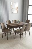 Loft Barok Desen 80x132 Açılabilir Mdf Masa Yemek Odası Takımı, Mutfak Takımı 6 Sandalye