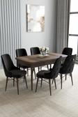 Loft Barok Desen 80x132 Açılabilir Mdf Masa Yemek Odası Takımı, Mutfak Takımı 6 Sandalye
