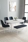Loft Beyaz 80x132 Açılabilir Mdf Masa Yemek Odası Takımı, Mutfak Takımı 4 Sandalye, 1 Bench