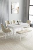 Loft Beyaz 80x132 Açılabilir Mdf Masa Yemek Odası Takımı, Mutfak Takımı 4 Sandalye, 1 Bench
