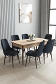 Loft Meşe Desen 80x132 Açılabilir Mdf Masa Yemek Odası Takımı, Mutfak Takımı 6 Sandalye