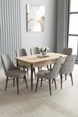 Loft Meşe Desen 80x132 Açılabilir Mdf Masa Yemek Odası Takımı, Mutfak Takımı 6 Sandalye