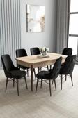Loft Meşe Desen 80x132 Açılabilir Mdf Masa Yemek Odası Takımı, Mutfak Takımı 6 Sandalye