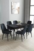 Loft Siyah Mermer 80x132 Açılabilir Mdf Masa Yemek Odası Takımı, Mutfak Takımı 6 Sandalye
