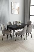 Loft Siyah Mermer 80x132 Açılabilir Mdf Masa Yemek Odası Takımı, Mutfak Takımı 6 Sandalye