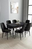 Loft Siyah Mermer 80x132 Açılabilir Mdf Masa Yemek Odası Takımı, Mutfak Takımı 6 Sandalye