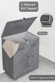 Ahir Ticaret Katlanabilir Keçe Deri 2 Bölmeli Çamaşır Kirli Sepeti Gri 53X33X60 Cm