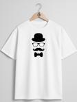 Oversize Bıyık Silindir Şapka Gözlük Papyon Göğüs Tasarımlı Unisex T-Shirt