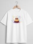 Oversize Doğum Günü Pastası Göğüs Tasarımlı Unisex T-Shirt
