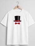 Oversize Sihirbaz Şapkası Ve Papyon Göğüs Tasarımlı Unisex T-Shirt