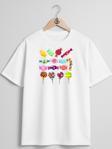 Oversize Çeşitli Renkli Şekerler Ve Lolipop Göğüs Tasarımlı Unisex T-Shirt