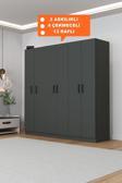 Aeka Ae-2115 Kale Antrasit Gri Gardırop 6 Kapaklı, 4 Çekmeceli, 3 Askılıklı, 13 Raflı Dolap