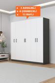 Aeka Ae-2115 Kale Antrasit/Beyaz Gardırop 6 Kapaklı, 4 Çekmeceli, 3 Askılıklı, 13 Raflı Dolap