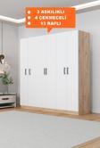 Aeka Ae-2115 Kale Sonomo/Beyaz Gardırop 6 Kapaklı, 4 Çekmeceli, 3 Askılıklı, 13 Raflı Dolap