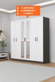 Aeka Ae-2116 Kale Aynalı Antrasit/Beyaz, 6 Kapaklı Gardırop, 13 Raflı, 3 Askılıklı 180 Cm Dolap