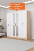 Aeka Ae-2116 Kale Aynalı Sonomo/Beyaz, 6 Kapaklı Gardırop, 13 Raflı, 3 Askılıklı 180 Cm Dolap