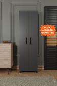 Aeka Ae-3085 Selen Antrasit Ayakkabılık, 7 Raflı, Ayaklı, 2 Kapaklı Çok Amaçlı Dolap, Kiler Dolabı