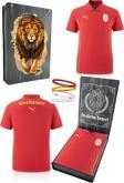 Galatasaray Orijinal Lisanslı Polo Yaka Kırmızı Antrenman T-Shirt + Bileklik Set Ahşap Kutu