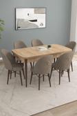 Calvin Meşe Desen 80x132 Açılabilir Mdf Masa Yemek Odası Takımı, Mutfak Takımı 6 Adet Sandalye