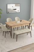 Calvin Meşe Desen 80x132 Açılabilir Mdf Masa Yemek Odası Takımı, Mutfak Takımı 4 Sandalye, 1 Bench
