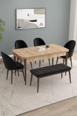 Calvin Meşe Desen 80x132 Açılabilir Mdf Masa Yemek Odası Takımı, Mutfak Takımı 4 Sandalye, 1 Bench