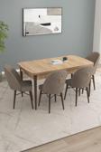 Calvin Meşe Desen 80x132 Açılabilir Mdf Masa Yemek Odası Takımı, Mutfak Takımı 4 Adet Sandalye