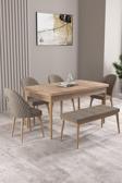 Milas Atlantik Çam 80x132 Açılabilir Mdf Masa Yemek Odası Takımı, Mutfak Takımı 4 Sandalye, 1 Bench