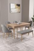 Milas Atlantik Çam 80x132 Açılabilir Mdf Masa Yemek Odası Takımı, Mutfak Takımı 4 Sandalye, 1 Bench