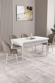Milas Beyaz 80x132 Açılabilir Mdf Masa Yemek Odası Takımı, Mutfak Takımı 4 Adet Sandalye