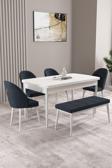 Milas Beyaz 80x132 Açılabilir Mdf Masa Yemek Odası Takımı, Mutfak Takımı 4 Sandalye, 1 Bench
