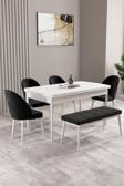 Milas Beyaz 80x132 Açılabilir Mdf Masa Yemek Odası Takımı, Mutfak Takımı 4 Sandalye, 1 Bench