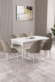 Milas Beyaz 80x132 Açılabilir Mdf Masa Yemek Odası Takımı, Mutfak Takımı 6 Adet Sandalye