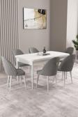 Milas Beyaz 80x132 Açılabilir Mdf Masa Yemek Odası Takımı, Mutfak Takımı 6 Adet Sandalye
