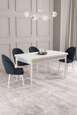 Calvin Beyaz 80x132 Açılabilir Mdf Masa Yemek Odası Takımı, Mutfak Takımı 4 Adet Sandalye