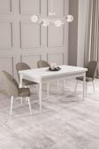 Calvin Beyaz 80x132 Açılabilir Mdf Masa Yemek Odası Takımı, Mutfak Takımı 4 Adet Sandalye