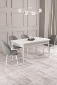 Calvin Beyaz 80x132 Açılabilir Mdf Masa Yemek Odası Takımı, Mutfak Takımı 4 Adet Sandalye