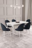 Calvin Beyaz 80x132 Açılabilir Mdf Masa Yemek Odası Takımı, Mutfak Takımı 6 Adet Sandalye