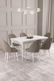 Calvin Beyaz 80x132 Açılabilir Mdf Masa Yemek Odası Takımı, Mutfak Takımı 6 Adet Sandalye