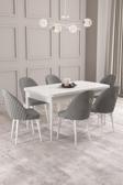 Calvin Beyaz 80x132 Açılabilir Mdf Masa Yemek Odası Takımı, Mutfak Takımı 6 Adet Sandalye
