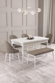 Calvin Beyaz 80x132 Açılabilir Mdf Masa Yemek Odası Takımı, Mutfak Takımı 4 Sandalye, 1 Bench